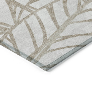 3' X 5' Beige And Brown Floral Washable Indoor Outdoor Area Rug