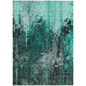 5' X 8' Teal Blue Aqua And Gray Abstract Washable Indoor Outdoor Area Rug