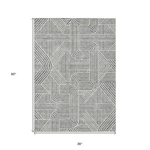 3' X 5' Gray And Ivory Abstract Washable Indoor Outdoor Area Rug - 608219075637