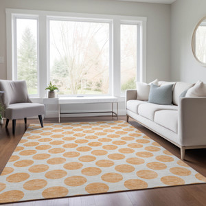 3' X 5' Peach And Ivory Polka Dot Washable Indoor Outdoor Area Rug