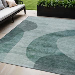 5' X 8' Green And Sage Abstract Washable Indoor Outdoor Area Rug - 608219188665