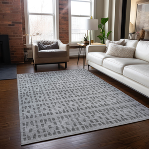 3' X 5' Gray And Ivory Geometric Washable Indoor Outdoor Area Rug