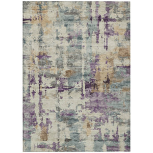 5' X 8' Linen Purple And Gold Abstract Washable Indoor Outdoor Area Rug