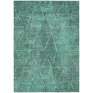 3' X 5' Teal Blue And Charcoal Geometric Washable Indoor Outdoor Area Rug