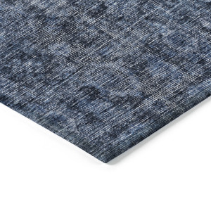 5' X 8' Blue And Black Damask Washable Indoor Outdoor Area Rug