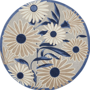 8' Blue and Gray Round Floral Indoor Outdoor Area Rug - 606114738725