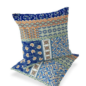 Set of Two 18" Navy Blue Botanical Indoor Outdoor Throw Pillow Cover and Insert - 606114912019
