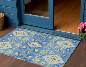 3' X 5' Blue Green And Orange Oriental Washable Indoor Outdoor Area Rug