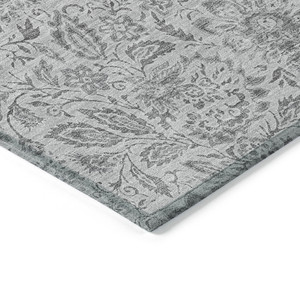 5' X 8' Silver Gray And Charcoal Floral Washable Indoor Outdoor Area Rug