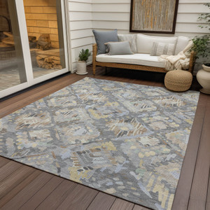 5' X 8' Gray And Brown Geometric Washable Indoor Outdoor Area Rug