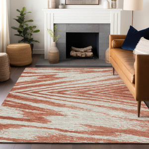 5' X 8' Salmon And Ivory Abstract Washable Indoor Outdoor Area Rug - 608219206857
