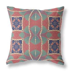 20" X 20" Red And Indigo Blown Seam Geometric Indoor Outdoor Throw Pillow
