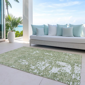 5' X 8' Sage And Ivory Abstract Washable Indoor Outdoor Area Rug Transitional Style - Sage, Ivory Color