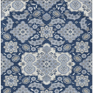 3' X 5' Blue Ivory And Gray Medallion Washable Indoor Outdoor Area Rug