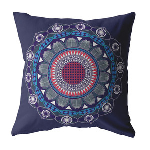 20" X 20" Navy Geometric Blown Seam Suede Throw Pillow