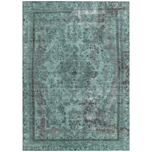 5' X 8' Teal Blue And Turquoise Medallion Washable Indoor Outdoor Area Rug