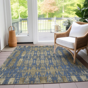 3' X 5' Blue Taupe And Beige Moroccan Washable Indoor Outdoor Area Rug