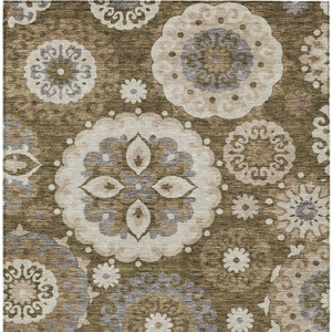 3' X 5' Brown Ivory And Beige Floral Medallion Washable Indoor Outdoor Area Rug