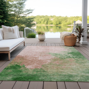 3' X 5' Pink And Green Abstract Washable Indoor Outdoor Area Rug