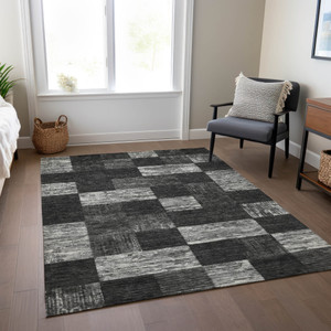 3' X 5' Black And Gray Geometric Washable Indoor Outdoor Area Rug - 880016846980