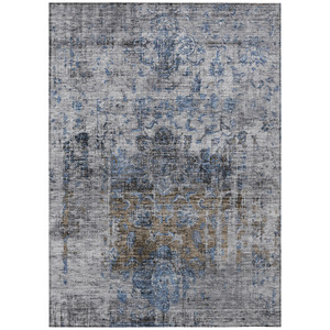 3' X 5' Blue And Gray Floral Washable Indoor Outdoor Area Rug - Blue, Gray