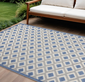 8' X 11' Blue And Gray Geometric Indoor Outdoor Area Rug