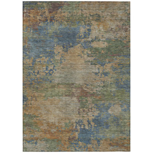 5' X 8' Denim Blue Beige And Copper Abstract Washable Indoor Outdoor Area Rug