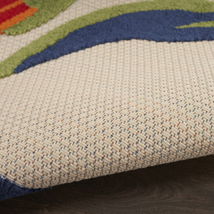 4' Ivory Blue And Orange Round Floral Indoor Outdoor Area Rug