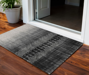 3' X 5' Black Ivory And Gray Ombre Washable Indoor Outdoor Area Rug