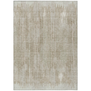 3' X 5' Beige And Ivory Striped Washable Indoor Outdoor Area Rug - 608219359881