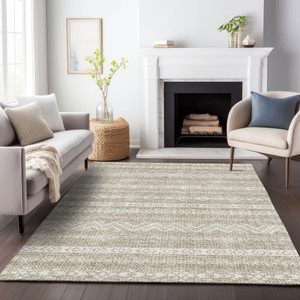 5' X 8' Beige And Ivory Southwestern Washable Indoor Outdoor Area Rug