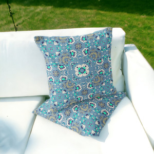 Set of Two 16" X 16" Blue and Green Blown Seam Floral Indoor Outdoor Throw Pillow - 606114817703