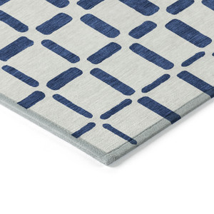 3' X 5' Navy Blue And Ivory Geometric Washable Indoor Outdoor Area Rug - 606114936756