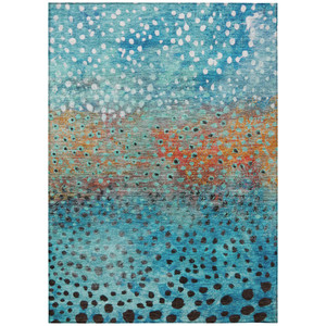 3' X 5' Blue Terra Cotta And Black Abstract Washable Indoor Outdoor Area Rug