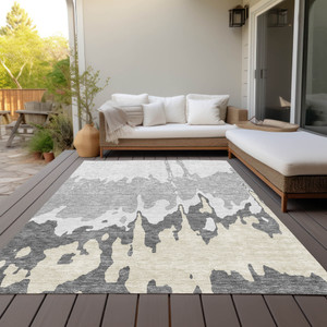 5' X 8' Gray And Silver Abstract Washable Indoor Outdoor Area Rug - 880016584783