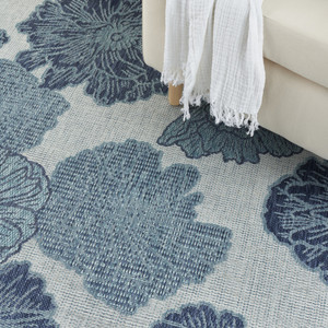 3' X 5' Navy Blue Ivory And Blue Floral Indoor Outdoor Area Rug