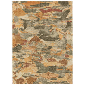 5' X 8' Copper And Orange Abstract Washable Indoor Outdoor Area Rug