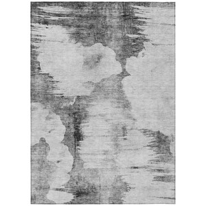 5' X 8' Gray Silver And Charcoal Abstract Washable Indoor Outdoor Area Rug - 608219372828