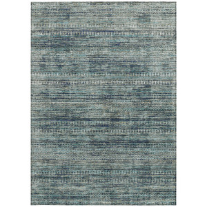 3' X 5' Teal Blue And Ivory Striped Washable Indoor Outdoor Area Rug - Teal Blue, Ivory