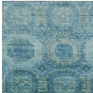 3' X 5' Blue And Ivory Medallion Washable Indoor Outdoor Area Rug