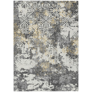 5' X 8' Charcoal Gray And Silver Floral Washable Indoor Outdoor Area Rug