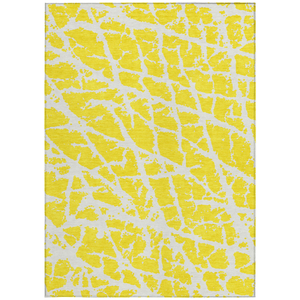 3' X 5' Yellow and White Abstract Washable Non Skid Indoor Outdoor Area Rug