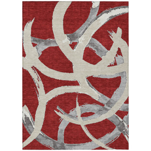 5' X 8' Red Beige And Gray Abstract Washable Indoor Outdoor Area Rug