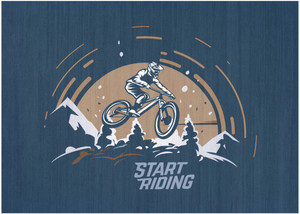 5' X 7' Blue Gold And White Mountain Biker Washable Youthful Area Rug