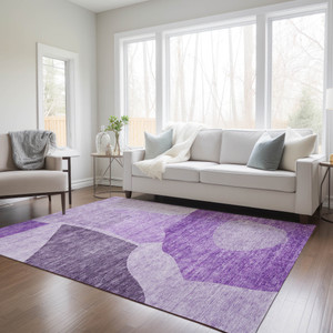 5' X 8' Eggplant Purple And Lilac Abstract Washable Indoor Outdoor Area Rug