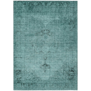 3' X 5' Teal Blue Turquoise And Charcoal Oriental Washable Indoor Outdoor Area Rug