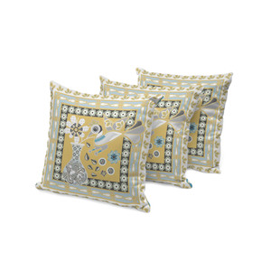 Set of Three 16" X 16" Beige and White Peacock Blown Seam Floral Indoor Outdoor Throw Pillow - 606114874478