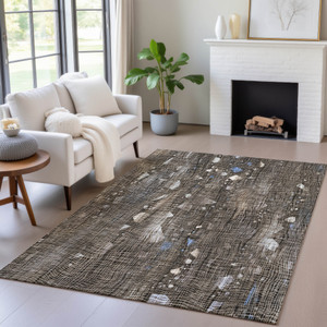 3' X 5' Chocolate And Beige Abstract Washable Indoor Outdoor Area Rug - Chocolate, Beige