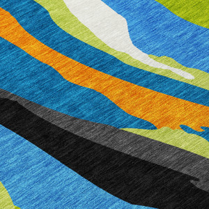 5' X 8' Denim Blue Copper And Green Abstract Washable Indoor Outdoor Area Rug