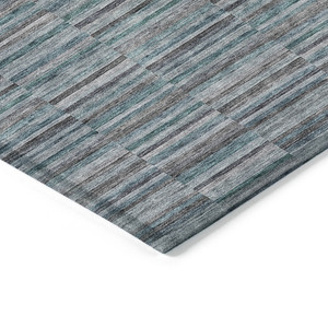 5' X 8' Teal Blue Aqua And Gray Striped Washable Indoor Outdoor Area Rug - 608219176075